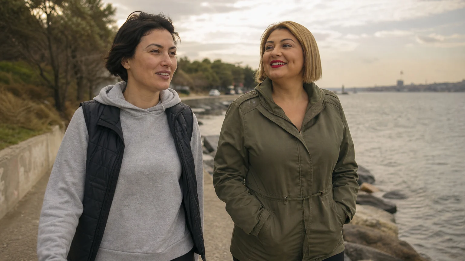 Deniz kenarında yürüyen kadın, depresyon için psikiyatri randevusu öncesi moral topluyor.